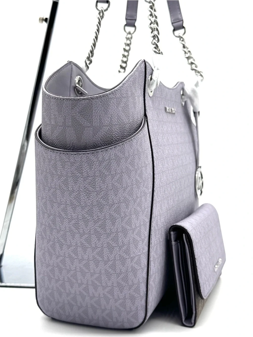 Michael Kors Jet Set Large Signature Logo Shoulder Bag w Matching Trifold Wallet